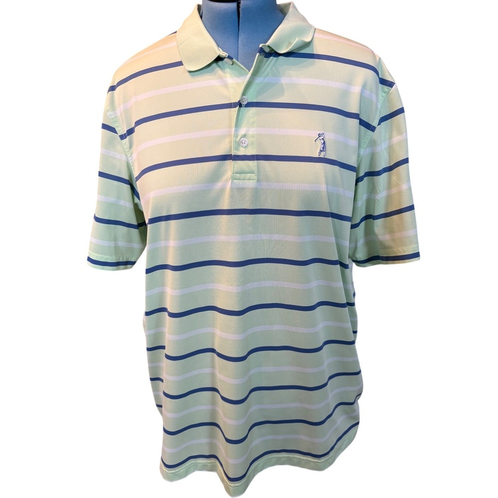Bobby Jones Performance Mens‎ XL Golf Polo Shirt Lime Green Striped Short Sleeve